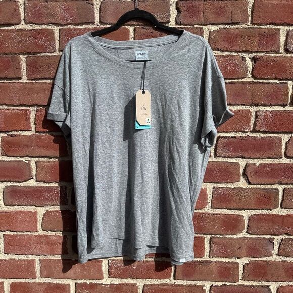 Prana $49 Women's Cozy Up Short Sleeve Crew Neck T-Shirt Heather Gray 1X NEW - Picture 1 of 4
